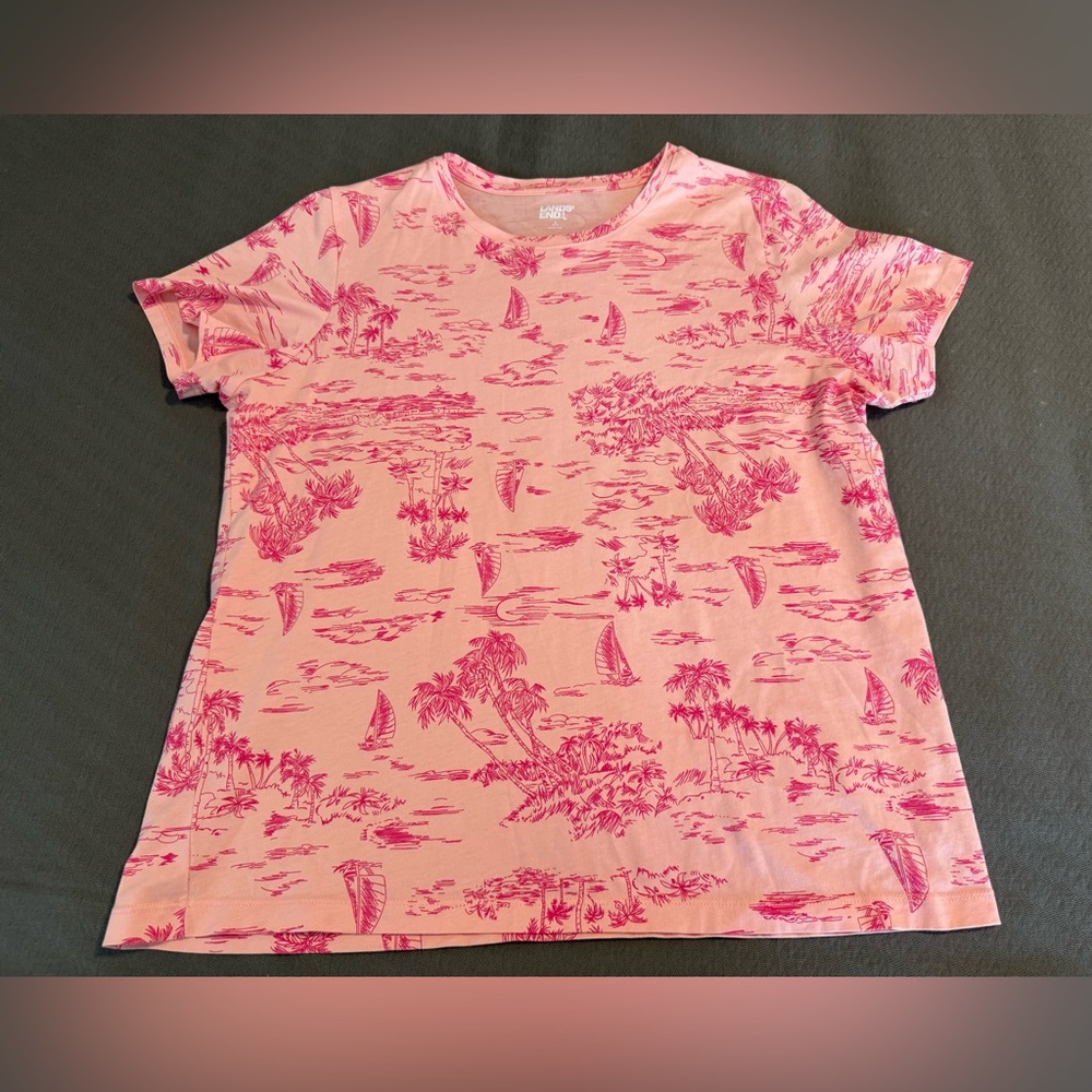 Lands’ End tropical beach travel 100% cotton island peach sailboat nautical NWOT